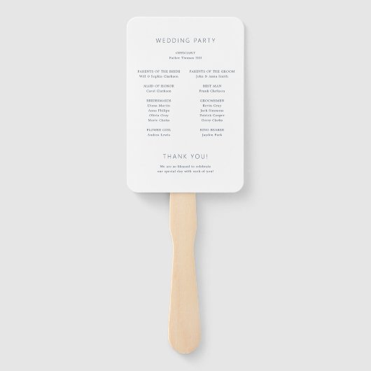 Minimal Navy Blue & White Monogram Wedding Program ハンドファン (裏面)