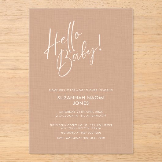 Minimal Neutral  Baby Shower Acrylic Invitation アクリル招待状 (正面)