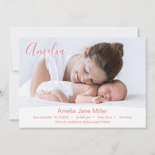Minimal Newborn Photo Birth Announcement Card 案内状 (正面)
