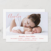 Minimal Newborn Photo Birth Announcement Card 案内状 (正面/裏面)