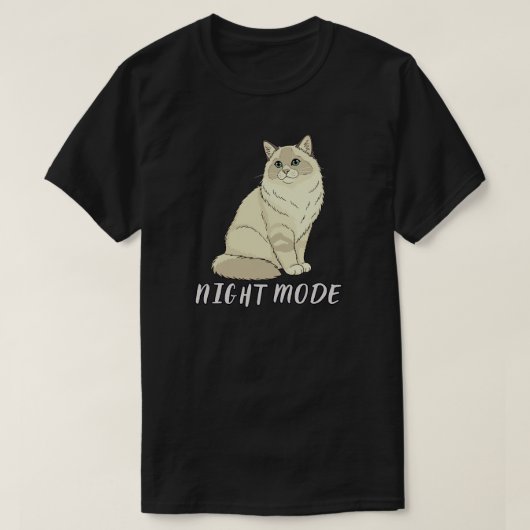 Minimal Night Mode Cat Cozy Illustration Tシャツ (デザイン正面)