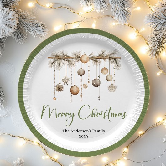 Minimal Nordic Christmas Script Family Name Plates ペーパープレート