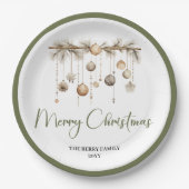 Minimal Nordic Christmas Script Family Name Plates ペーパープレート (正面)
