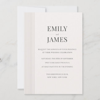 Minimal Old Money Brown Stripe and Ivory Wedding 招待状