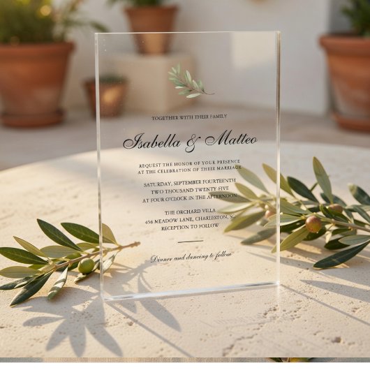 Minimal Olive Branch Acrylic Wedding  アクリル招待状