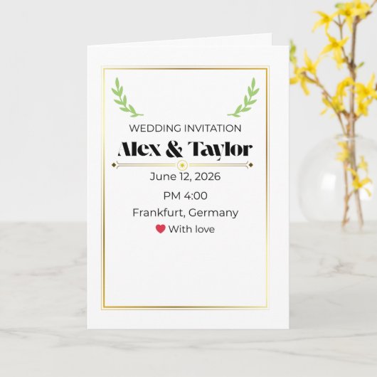 Minimal Olive Branch Wedding Invitation | Elegant  カード (黄色い花)