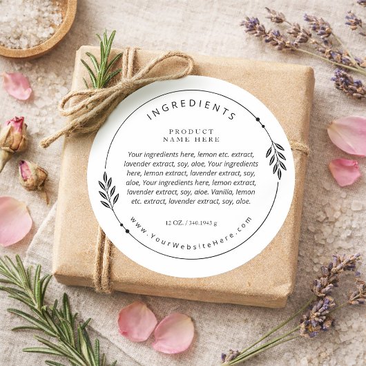 Minimal Olive Branch Wreath Ingredients Label ラウンドシール