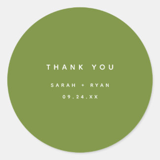 Minimal Olive Green "Thank You" Custom Wedding ラウンドシール