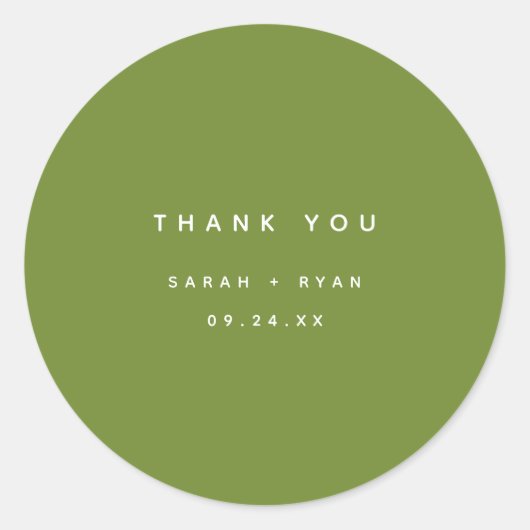 Minimal Olive Green "Thank You" Custom Wedding ラウンドシール (正面)