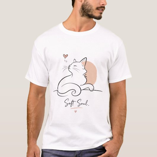 Minimal One Line Cat Soft Soul Tee Tシャツ (正面)