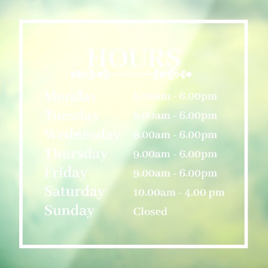 Minimal Opening Hours Transparent Window Cling  ウィンドウサイン (シート3)