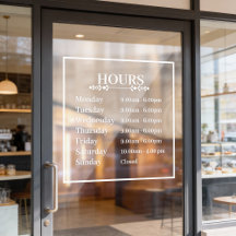 Minimal Opening Hours Transparent Window Cling 