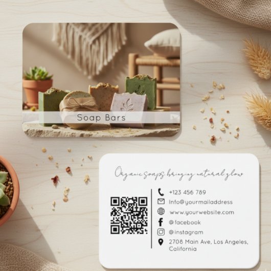Minimal Organic Handmade Soap Brand QR Code Photo 名刺