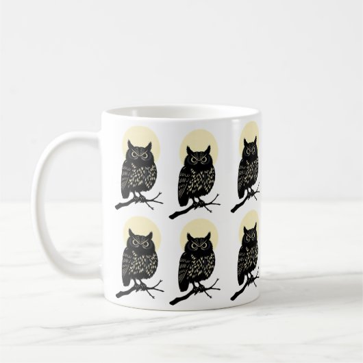 Minimal Owl Mug Black And White Forest Animal Moon コーヒーマグカップ (左)