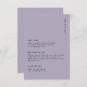 Minimal Pale Purple Modern Simple Wedding Details エンクロージャーカード (正面/裏面)
