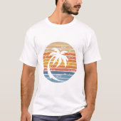 Minimal Palm Tree Sunset Retro Circle Graphic Tシャツ (正面)