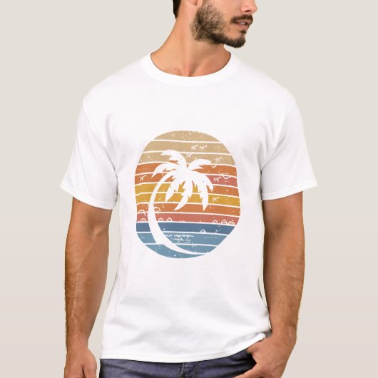 Minimal Palm Tree Sunset Retro Circle Graphic Tシャツ (正面)