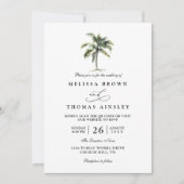 Minimal Palm Tree Tropical Beach QR Code Wedding 招待状 (正面)