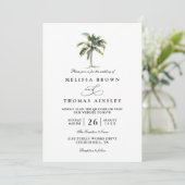 Minimal Palm Tree Tropical Beach QR Code Wedding 招待状 (スタンド正面)