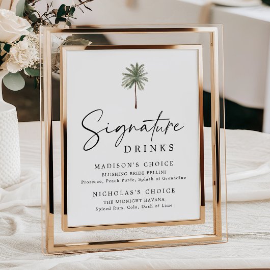 Minimal Palm Tree Wedding Signature Drinks Sign ポスター