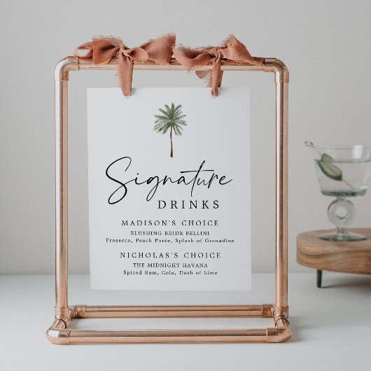 Minimal Palm Tree Wedding Signature Drinks Sign ポスター