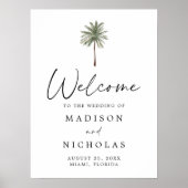 Minimal Palm Tree Wedding Welcome Sign Poster ポスター (正面)