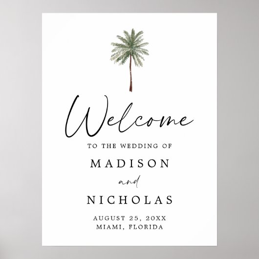 Minimal Palm Tree Wedding Welcome Sign Poster ポスター (正面)