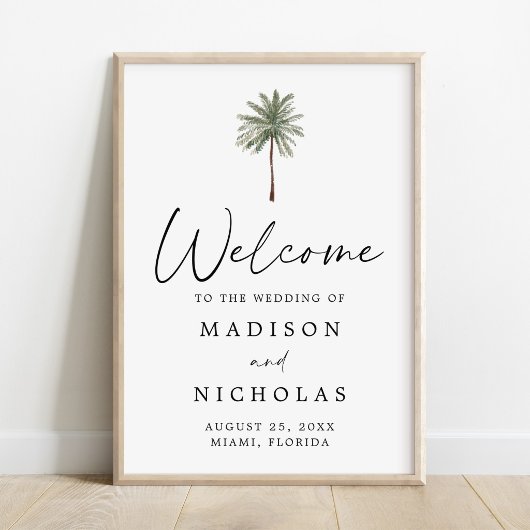 Minimal Palm Tree Wedding Welcome Sign Poster ポスター