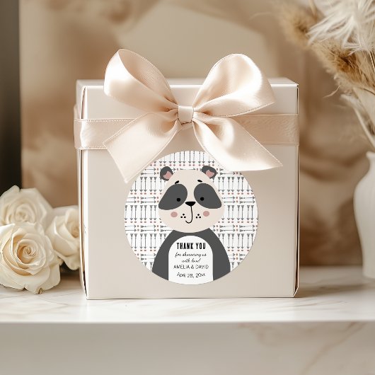 Minimal Panda Arrow Neutral Baby Shower Thank You ラウンドシール