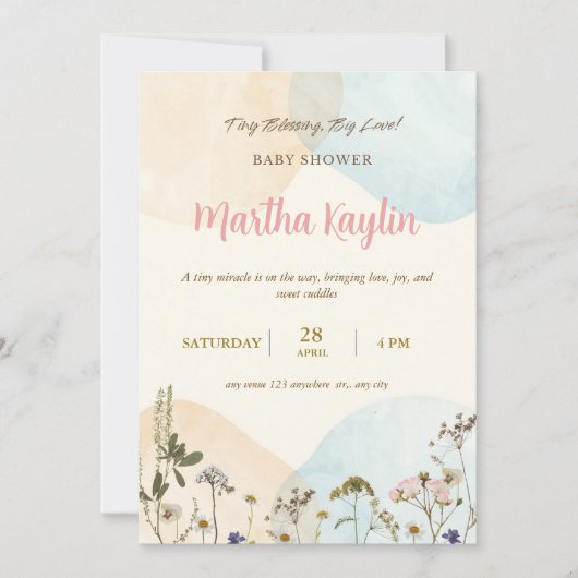 Minimal Pastel Baby Shower Invitation 招待状 (正面)