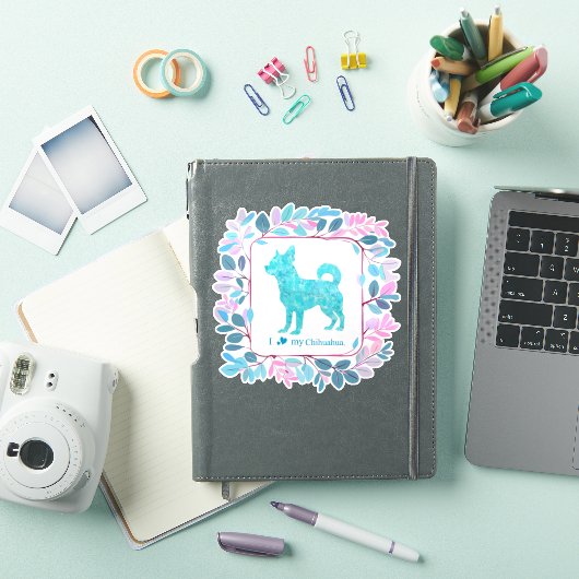 Minimal Pastel blue chihuahua Silhouette sticker シール (iPadカバー)