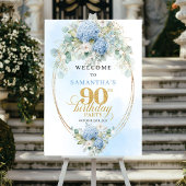 Minimal Pastel Blue Floral 90th birthday welcome ポスター