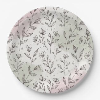 Minimal Pastel Boho Botanical Paper Plate ペーパープレート