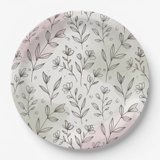 Minimal Pastel Boho Botanical Paper Plate ペーパープレート (正面)