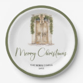 Minimal Pastel Christmas Custom Family Name Paper  ペーパープレート (正面)