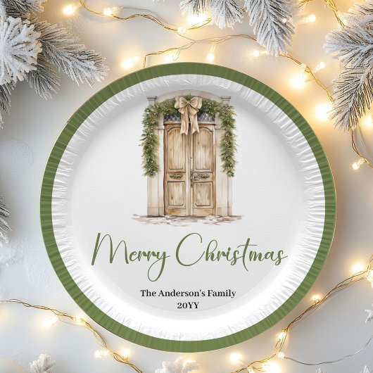 Minimal Pastel Christmas Custom Family Name Paper  ペーパープレート