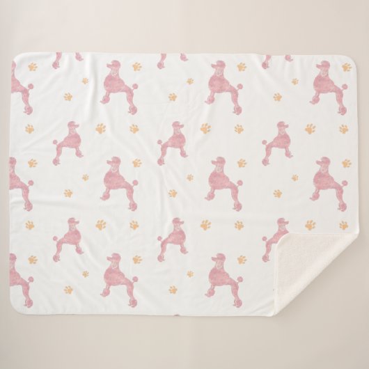 Minimal Pastel Pink Poodle Pattern Blanket シェルパブランケット (正面(横))