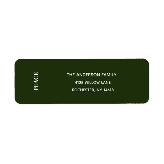 Minimal PEACE | Forest Green Holiday Address Label ラベル (正面)