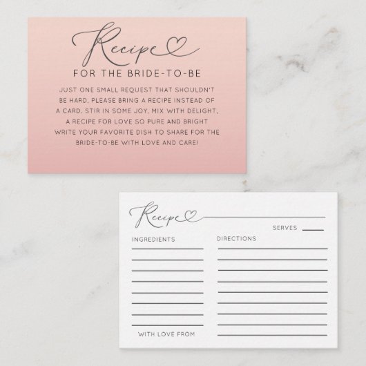 Minimal Peach & Pink Ombre Recipe Card エンクロージャーカード (正面/裏面)