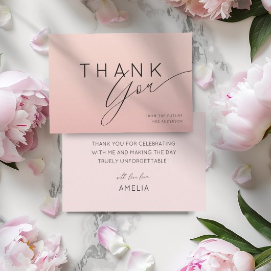 Minimal Peachy Pink Ombre Thank You Bridal Shower  サンキューカード
