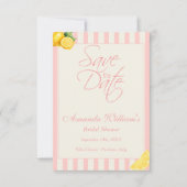 Minimal Peachy Stripes Lemons bridal Shower セーブザデート (正面)