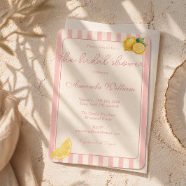 Minimal Peachy Stripes Lemons bridal Shower 招待状