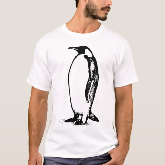 Minimal Penguin Silhouette – Black & White Stencil Tシャツ (正面)