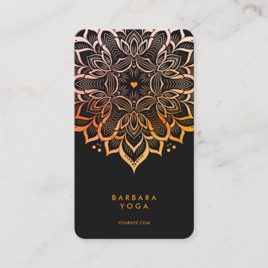 Minimal Personal Trainer Black Orange Mandala 名刺 (正面)