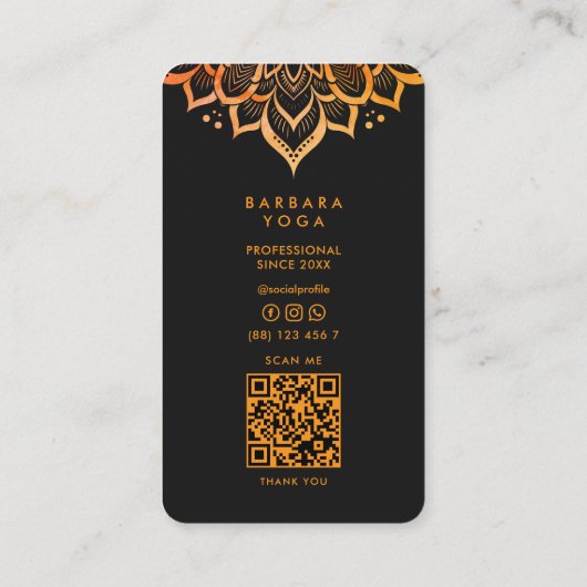 Minimal Personal Trainer Black Orange Mandala  名刺 (裏面)