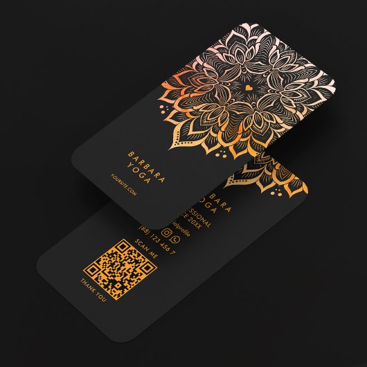 Minimal Personal Trainer Black Orange Mandala 名刺