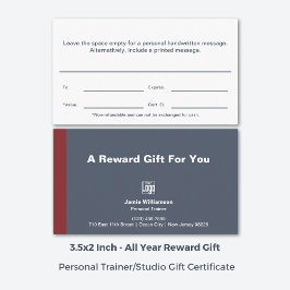 Minimal Personal Trainer Reward Gift Certificate ロイヤリティカード