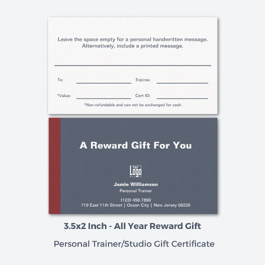 Minimal Personal Trainer Reward Gift Certificate ロイヤリティカード
