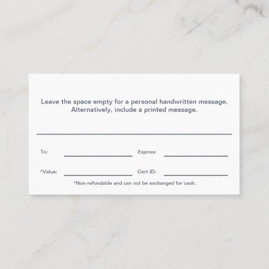 Minimal Personal Trainer Reward Gift Certificate ロイヤリティカード (裏面)