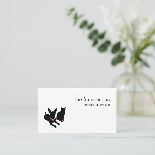 Minimal Pet Silhouette Pet Sitting Dog Cat Logo 名刺 (スタンド正面)